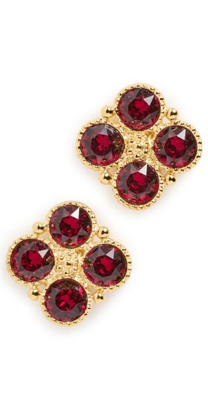 Kenneth Jay Lane Gold Earrings with Four Faceted Ruby Stones Gold/Ruby One Size