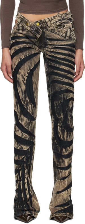 Masha Popova Beige & Black Asymmetric Ripple Skinny Jeans