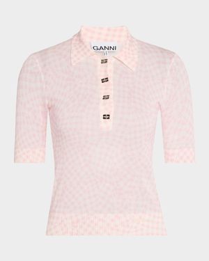 Checked Sheer Cotton-Blend Polo Shirt