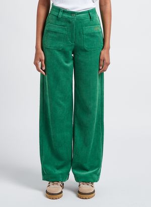 Indee - Pantalon large taille haute côtelé - Taille M - Vert