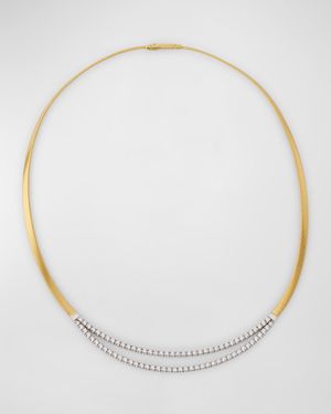 18K Yellow Gold Coil Collar Necklace with Double Row Diamond Bar