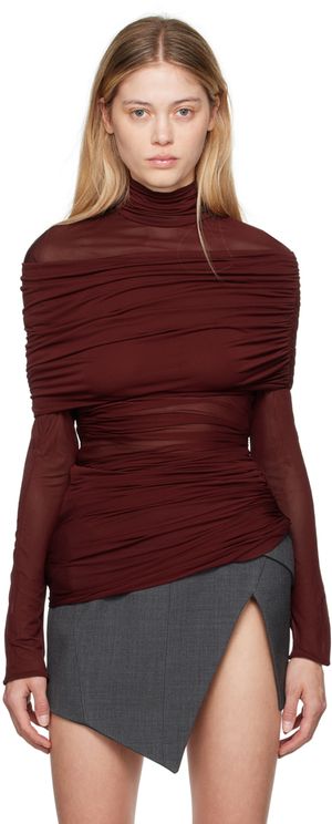 Mugler Col roulé bourgogne à effet ruché