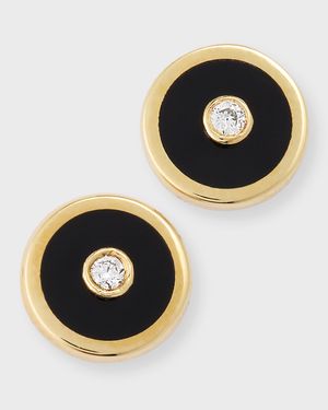 14k Yellow Gold Mini Onyx Compass Stud Earrings