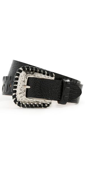 L'AGENCE Brisa Laced Croc Embossed Belt Black Croc Embossed S