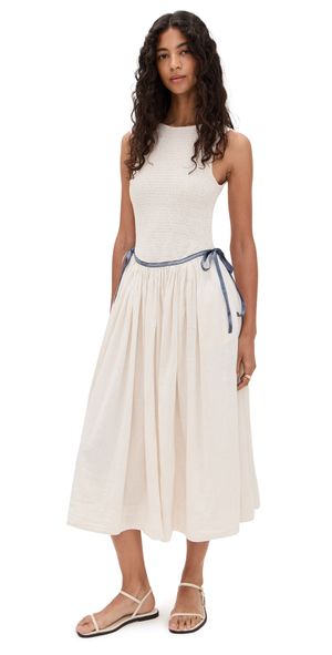 Free People Nightingale Solid Midi Dress Tea Navy Combo M