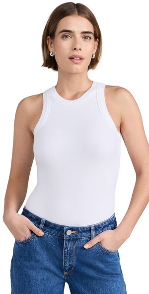 Ambitionist Ali Ribbed Racer Tank Bodysuit White L
