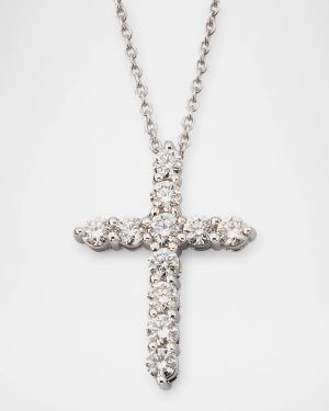 18K White Gold Diamond Cross Necklace, 0.45tcw