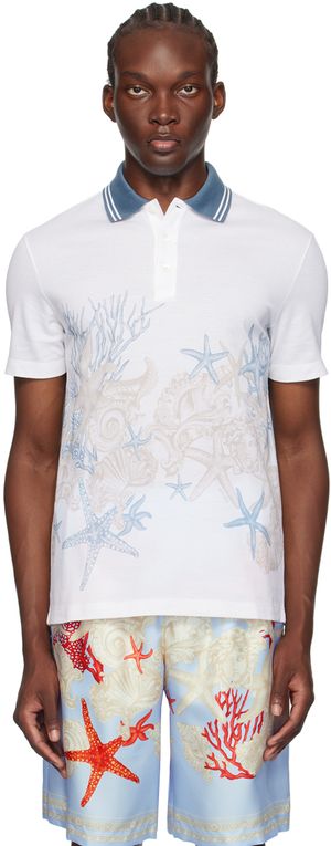 Versace Polo blanc à motif Barocco Sea