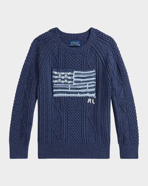 Boy's Cotton Faded Flag Sweater, Size 2-7
