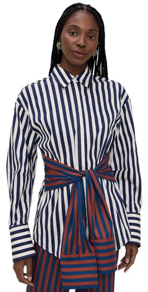 SIMONMILLER Inna Poplin Top Navy Stripe Multi S