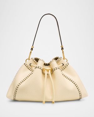 Bon Bon Drawstring Printed Leather Bucket Bag