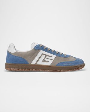 Men's Swan Calfskin and Suede Low-Top Sneakers