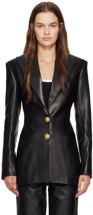 Balmain Black 2-Button Leather Jacket
