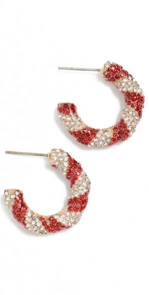 BaubleBar Peppermint Hoop Earrings Red Small One Size