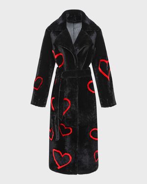Reversible Heart Lamb Shearling Coat With Belt