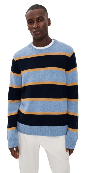 Guest in Residence Stripe Crew Sweater Heather Blue Combo XL