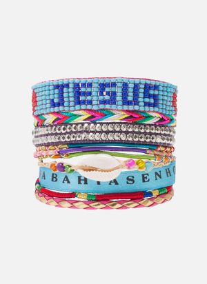Hipanema - Bracelet multiliens avec fermoir aimanté en perles - Taille L - Doré