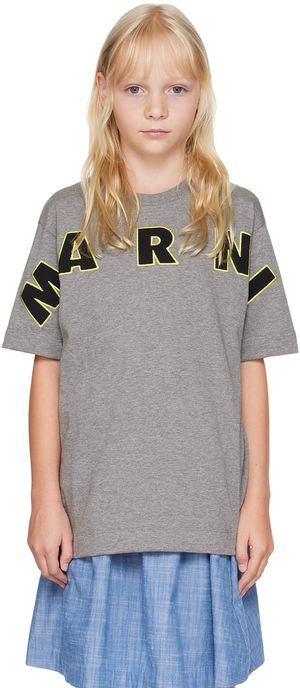 Marni Kids Gray Logo Appliqué T-Shirt