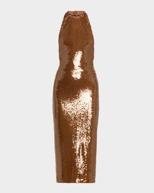 Sequined Halter Midi Dress