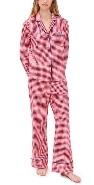 Marea Flannel Gingham Piped PJ Set Cranberry Gingham S