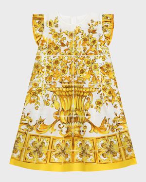 Girl's Maiolica-Print Dress, Size 4-6