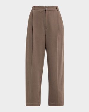 Felpa Cotton Fleece Pleated Straight-Leg Crop Pants