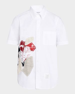 Men's Sport Shirt with Frayed Patchwork Detail