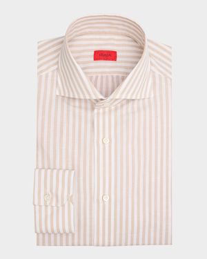 Men's Cotton and Linen Bengal Stripe Dress Shirt