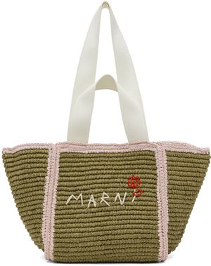 Marni Green & Pink Macramé Sillo Small Shopper Tote