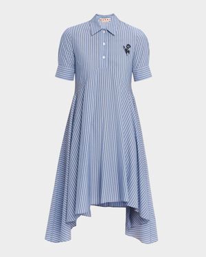 Striped Cotton Short-Sleeve Midi Shirtdress