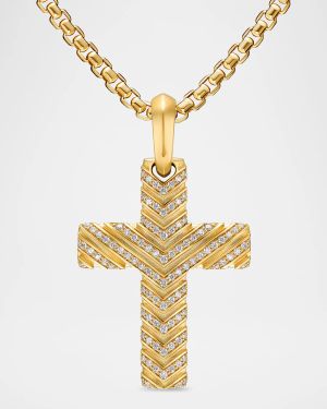 Men's Chevron Cross Enhancer in 18K Gold with Diamonds, 36mm