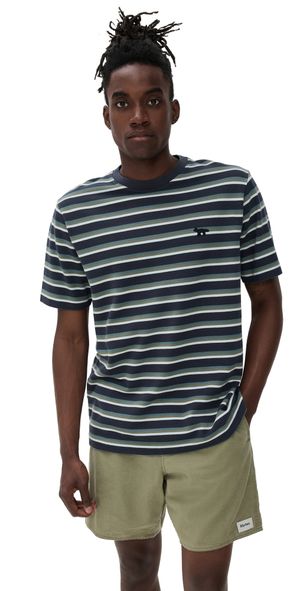 Maison Kitsuné Profile Fox Patch Striped Comfort T-Shirt Soft Teal/Bay Leaf/Cirrus L