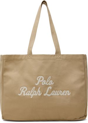 Polo Ralph Lauren Beige Embroidered Canvas Tote