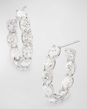 18K White Gold Inside Out Oval Diamond Hoop Earrings, 8.40tcw, 1"L