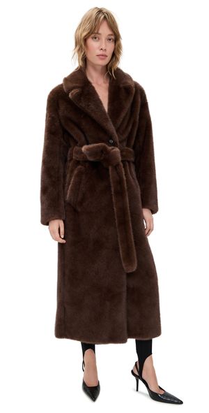 LAMARQUE Darelle Oversized Faux Fur Coat Walnut L