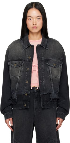 GUESS USA Black Distressed Denim Jacket