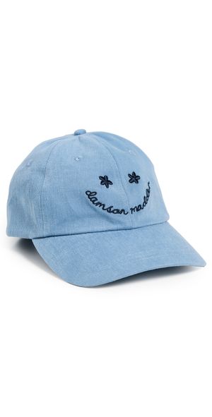 Damson Madder Washed Smiley Cap In Blue with Navy Embroidery Blue One Size