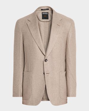 Men's Silk and Cashmere Houndstooth Notch-Lapel Sport Coat