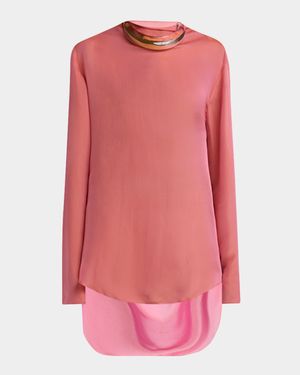 Iridescent Chiffon Cowl Backless Tunic