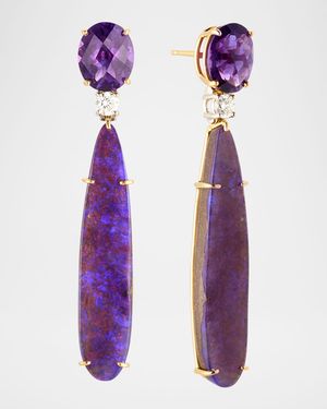 18K Yellow Gold and Platinum Diamond, Amethyst and Opal Drop Earrings