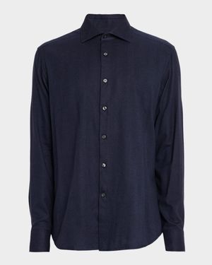 Men's Cotton Micro-Herringbone Button-Down Shirt