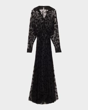 Leaf Burnout Velvet Super Oversized Boyfriend Shirt Flared Gown