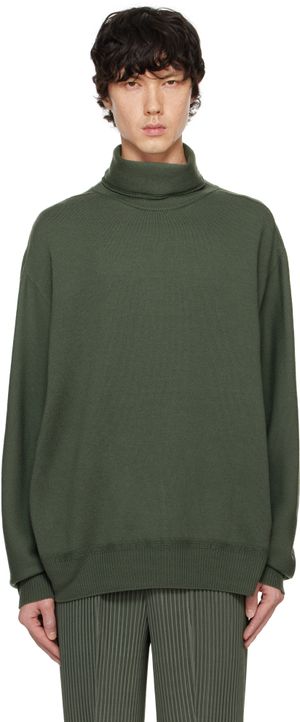 HOMME PLISSÉ ISSEY MIYAKE Khaki Wool Smooth Knit Turtleneck