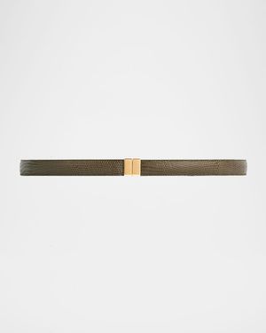 Slide Clasp Lizard-Embossed Leather Belt