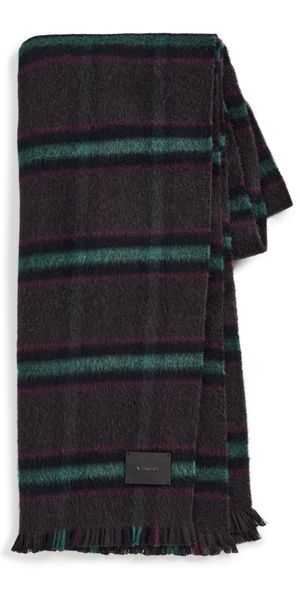 Vince Brushed Merino Plaid Scarf Brown One Size