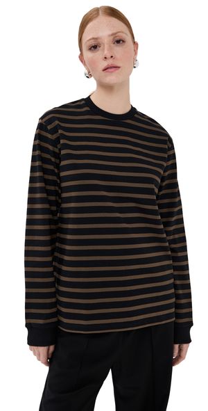 Tibi Striped Perfect Tee Crew Neck Brown Multi XL