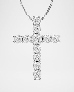 Lab Grown Diamond 18K White Gold Cross Pendant Necklace, 3.0tcw