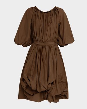 Plunging Puff-Sleeve Balloon Dress