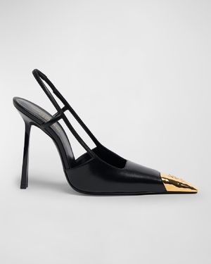 Jeanne Leather Metallic-Toe Slingback Pumps