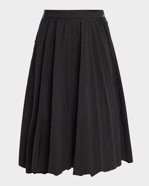 Hybrid Pleated Denim Midi Skirt